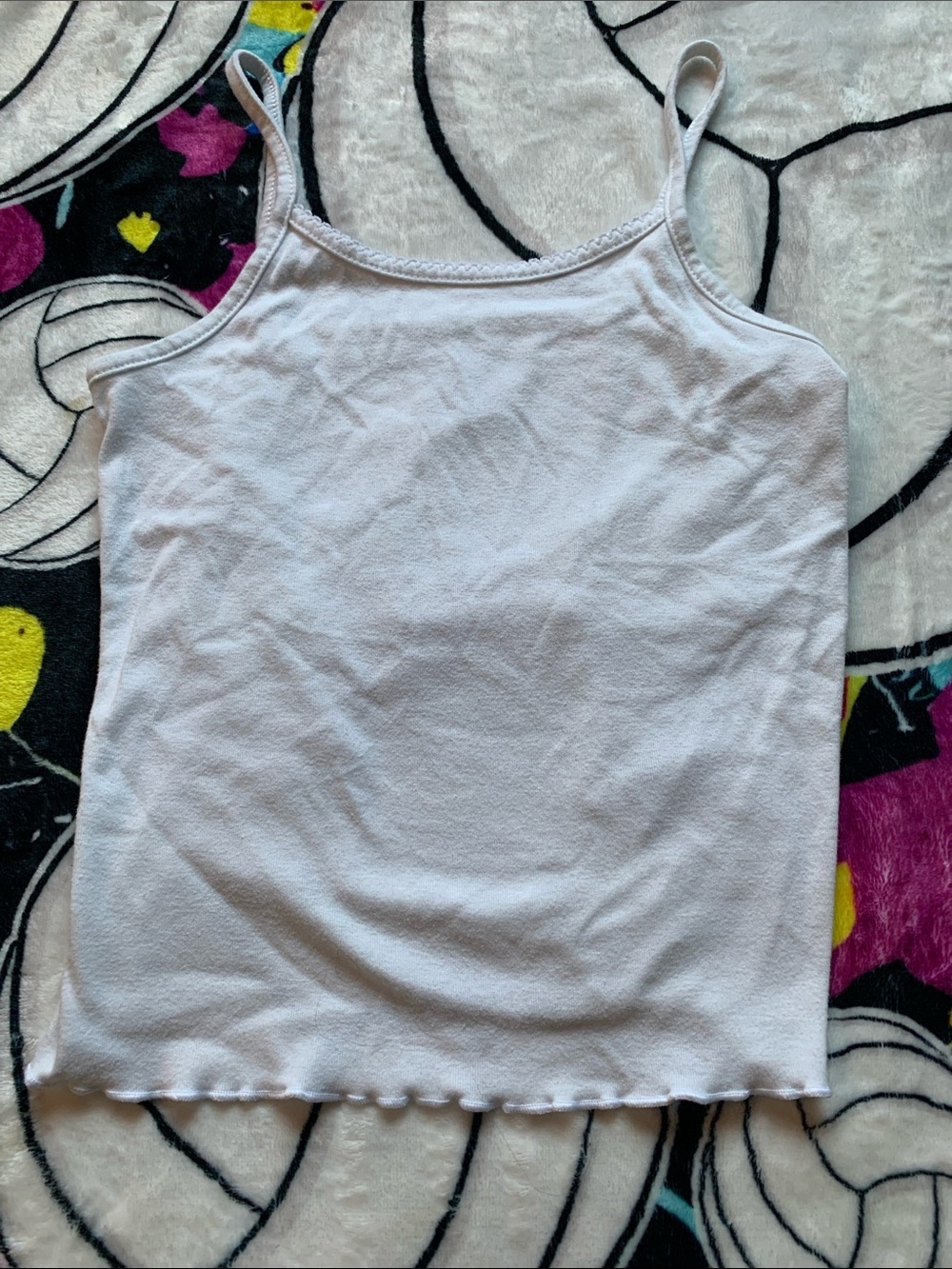 art class White Ribbed Tank Top with Lettuce Hem